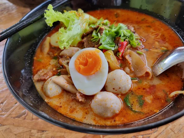 Krämig Tom Yum Nudlar Det Berömd Mat Thailand Kan Ätas — Stockfoto