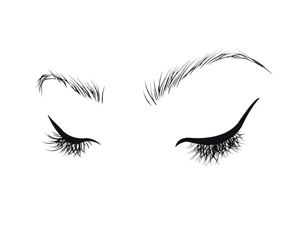 女性の顔の目や眉毛の線画 黒い線と白い壁紙 — ストック写真