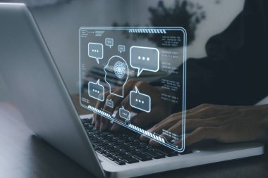 Chat bot,Chat with AI or Artificial Intelligence.Young businessman chatting with a smart AI.Chat bot concept