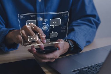 Chat bot,Chat with AI or Artificial Intelligence.Young businessman chatting with a smart AI.Chat bot concept