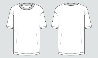 Kısa kollu t-shirt vektör örnekleme şablonu beyaz arkaplan üzerinde izole edilmiş ön ve arka görüntüler