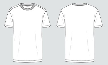 Kısa kollu t-shirt vektör örnekleme şablonu beyaz arkaplan üzerinde izole edilmiş ön ve arka görüntüler