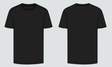 Kısa kollu t-shirt vektör örnekleme şablonu beyaz arkaplan üzerinde izole edilmiş ön ve arka görüntüler
