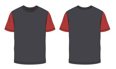 Kısa kollu t-shirt vektör örnekleme şablonu beyaz arkaplan üzerinde izole edilmiş ön ve arka görüntüler