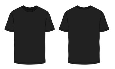 Kısa kollu t-shirt vektör örnekleme şablonu beyaz arkaplan üzerinde izole edilmiş ön ve arka görüntüler