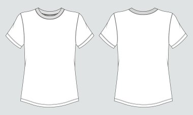 Kısa kollu t-shirt vektör örnekleme şablonu beyaz arkaplan üzerinde izole edilmiş ön ve arka görüntüler