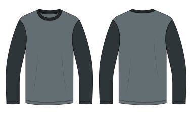 Raglan Uzun kollu sweatshirt vektör illüstrasyon şablonu beyaz arkaplan üzerinde izole edilmiş ön ve arka görüntüler