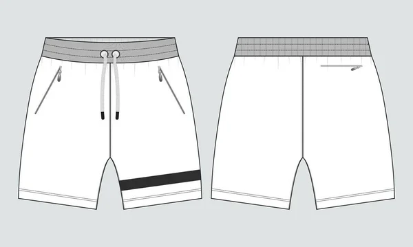 Shorts Calça Técnica Desenho Moda Plana Esboço Modelo Frente Verso — Vetor de Stock