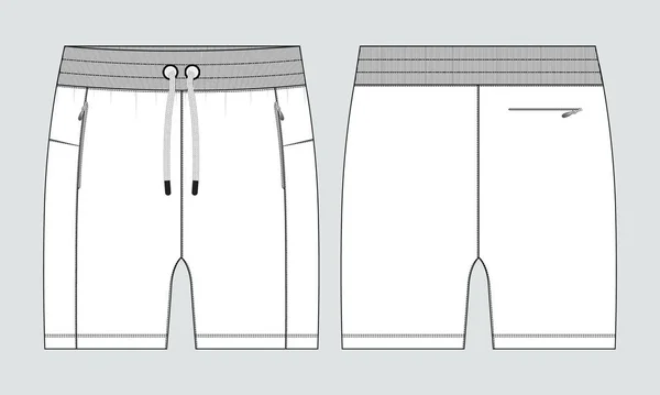 Shorts Pant Technical Drawing Fashion Flat Sketch Template Front Back — Stock Vector