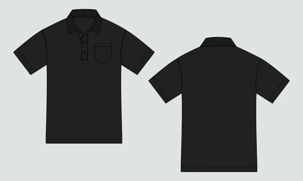 Kısa Kollu Polo Gömlek Teknik Moda Taslak Vektör Çizimi Siyah — Stok Vektör