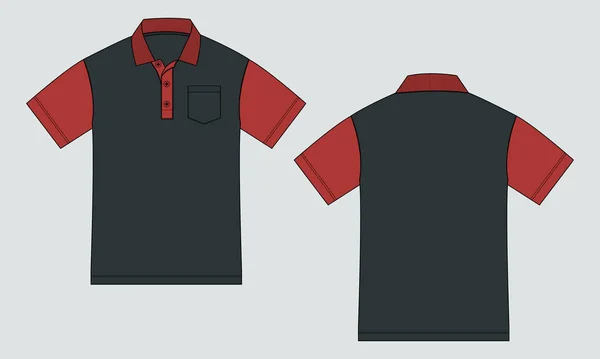Κοντό Μανίκι Polo Shirt Τεχνική Μόδα Επίπεδη Σκίτσο Διανυσματική Απεικόνιση — Διανυσματικό Αρχείο