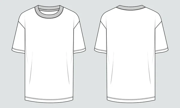 短袖T恤衫矢量图例模板正面和背面视图隔离在白色背景 — 图库矢量图片