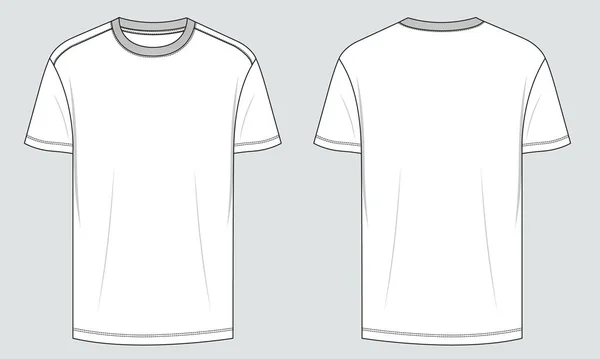 短袖T恤衫矢量图例模板正面和背面视图隔离在白色背景 — 图库矢量图片