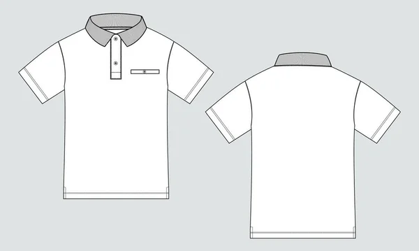 短袖Polo衫技术时尚平面草图矢量显示黑色的颜色模板前 后视图 — 图库矢量图片