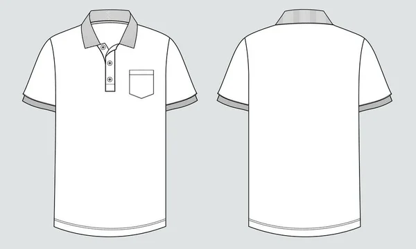 短袖Polo衫技术时尚平面草图矢量显示黑色的颜色模板前 后视图 — 图库矢量图片