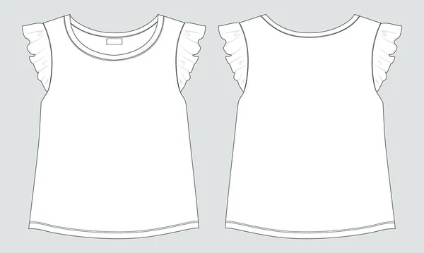 Kort Ärm Flickor Skjorta Tekniskt Mode Platt Skiss Vektor Illustration — Stock vektor