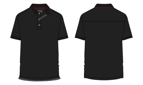 Kurzarm Poloshirt Technische Mode Flache Skizze Vektorabbildung Schwarze Farbschablone Vorder — Stockvektor