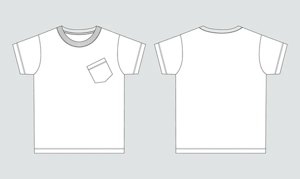 Manga Curta Shirt Básica Técnica Moda Plana Esboço Vetor Ilustração — Vetor de Stock