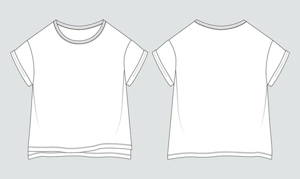 Krótki Rękaw Podstawowy Shirt Moda Techniczna Płaski Szkic Wektor Ilustracja — Wektor stockowy