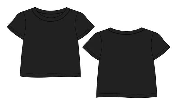 Korte Mouw Basic Shirt Technische Mode Platte Schets Vector Illustratie — Stockvector