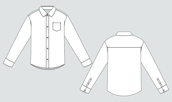 Camisa Manga Comprida Técnica Moda Plana Esboço Vetor Ilustração Template — Vetor de Stock