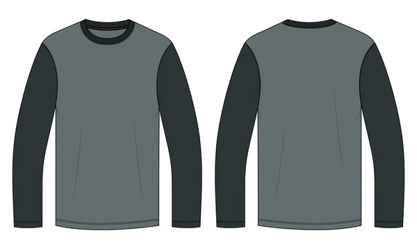 Raglan Long Sleeve Sweatshirt Vector Illustration Template Front Back Views — Stock Vector