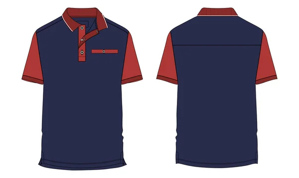 Korte Mouw Polo Shirt Technical Fashion Platte Schets Vector Illustratie — Stockvector