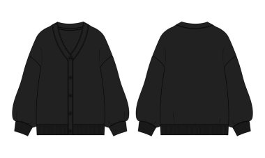 Cardigan teknik çizimi düz taslak vektör çizimi şablonu