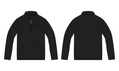 Uzun kollu ceket teknik taslak düz çizim vektör çizim şablonu ön ve arka görünüm