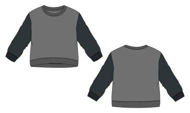 Çocuklar için uzun kollu Sweatshirt teknik taslak düz taslak vektör şablonu