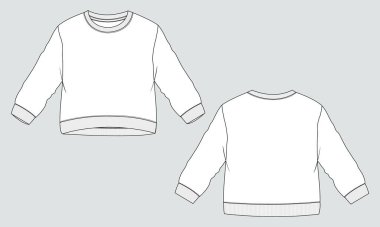 Çocuklar için uzun kollu Sweatshirt teknik taslak düz taslak vektör şablonu