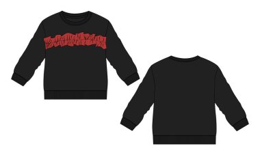 Çocuklar için uzun kollu Sweatshirt teknik taslak düz taslak vektör şablonu