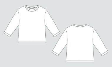 Çocuklar için uzun kollu Sweatshirt teknik taslak düz taslak vektör şablonu