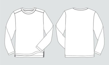 Çocuklar için uzun kollu Sweatshirt teknik taslak düz taslak vektör şablonu