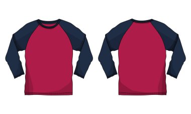 Raglan Uzun kollu sweatshirt vektör illüstrasyon şablonu beyaz arkaplan üzerinde izole edilmiş ön ve arka görüntüler