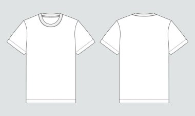 Short sleeve t shirt vector illustration template front and back views isolated on white background clipart