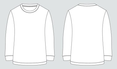 Raglan Uzun kollu sweatshirt vektör illüstrasyon şablonu beyaz arkaplan üzerinde izole edilmiş ön ve arka görüntüler