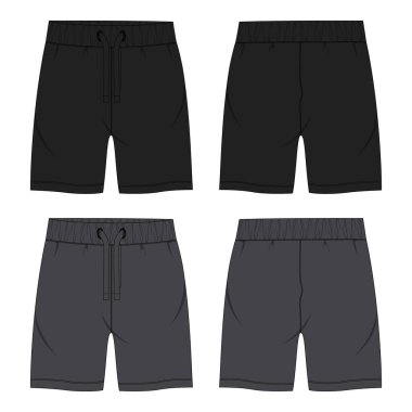 Şort pantolonu teknik çizim düz taslak şablon ön ve arka görünüm