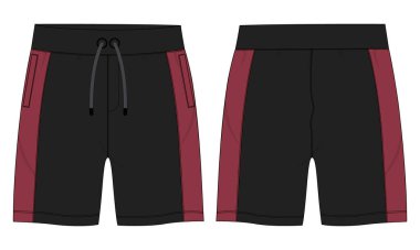 Şort pantolonu teknik çizim düz taslak şablon ön ve arka görünüm