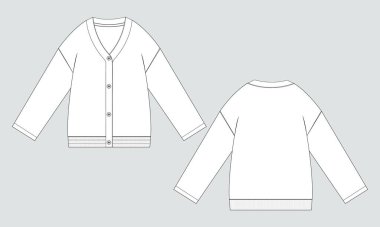 Cardigan teknik çizimi düz taslak vektör çizimi şablonu