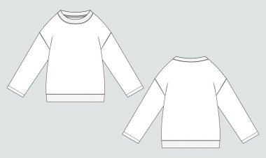 Çocuklar için uzun kollu Sweatshirt teknik taslak düz taslak vektör şablonu