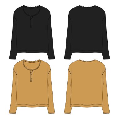 Çocuklar için uzun kollu Sweatshirt teknik taslak düz taslak vektör şablonu