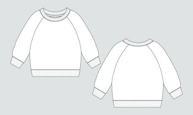 Çocuklar için uzun kollu Sweatshirt teknik taslak düz taslak vektör şablonu