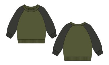 Çocuklar için uzun kollu Sweatshirt teknik taslak düz taslak vektör şablonu