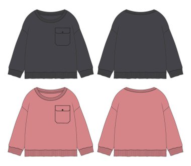 Çocuklar için uzun kollu Sweatshirt teknik taslak düz taslak vektör şablonu