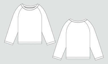 Çocuklar için uzun kollu Sweatshirt teknik taslak düz taslak vektör şablonu