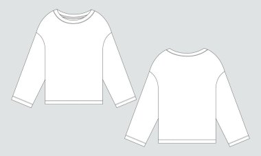 Çocuklar için uzun kollu Sweatshirt teknik taslak düz taslak vektör şablonu