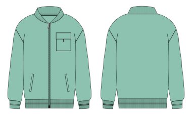 Sweatshirt ceket vektör illüstrasyon şablonu ön ve arka görünüm