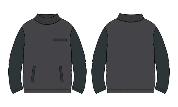Sweatshirt Com Gola Stand Técnica Desenho Moda Plana Esboço Vetor — Vetor de Stock