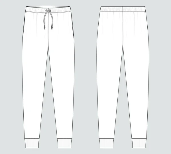Jersey Koşucu Pantolonu Teknik Olarak Düz Taslak Çizim Vektör Çizim — Stok Vektör
